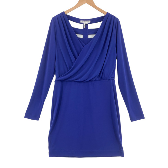 BCBGeneration Women's Blue V-Neck Ruffle Long Sleeve Pullover Shift Dress Size L - Picture 1 of 12